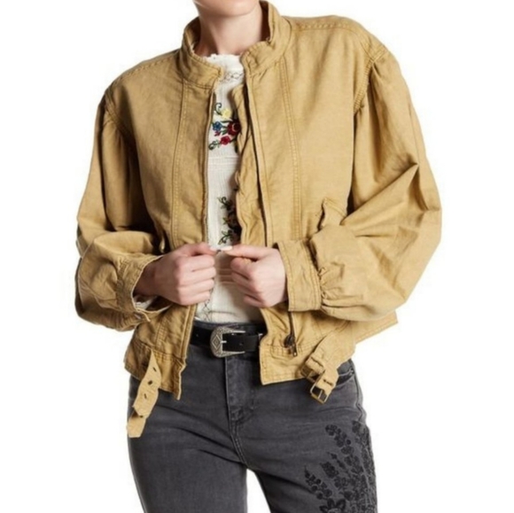 Free People Poet Oversized Khaki Moto Jacket - Picture 4 of 8